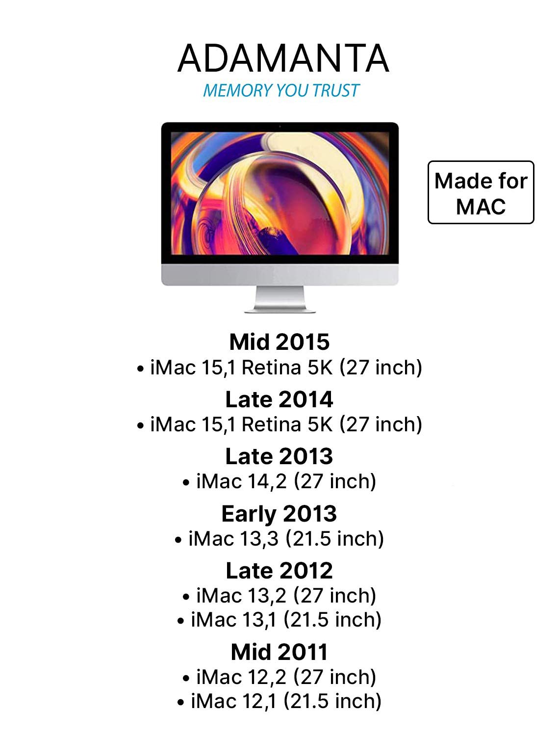 Adamanta 16Gb (2X8Gb) Apple Memory Upgrade Ddr3L 1600Mhz Sodimm Compatible For Imac (Mid 2011, Late 2012, Early/Late 2013, Late